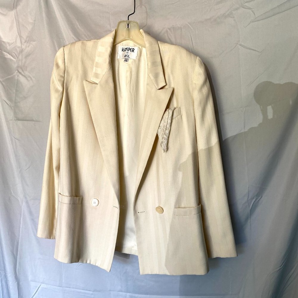 Cream and White Striped Suit Jacket